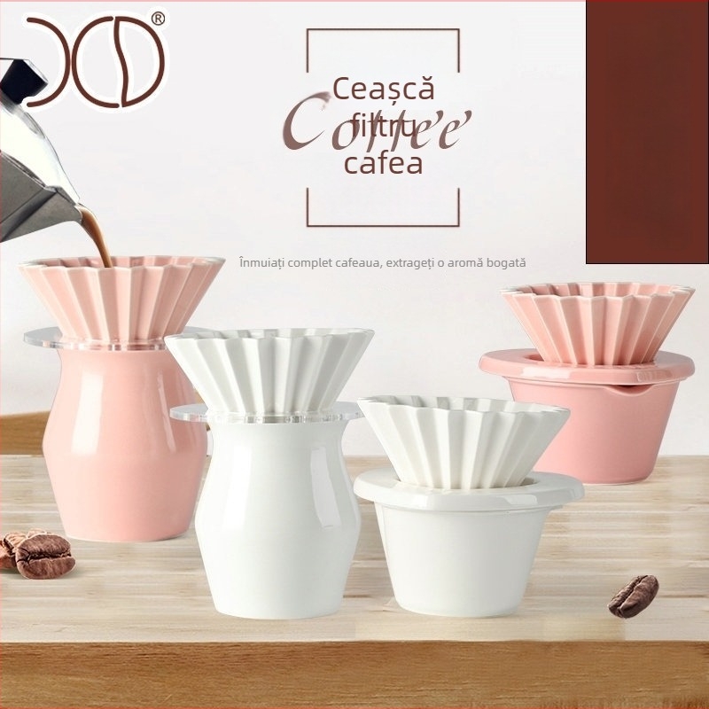 Filtru ceramic pentru cafea cu design origami și suport din cristal, V60 pentru cafea turnată manual