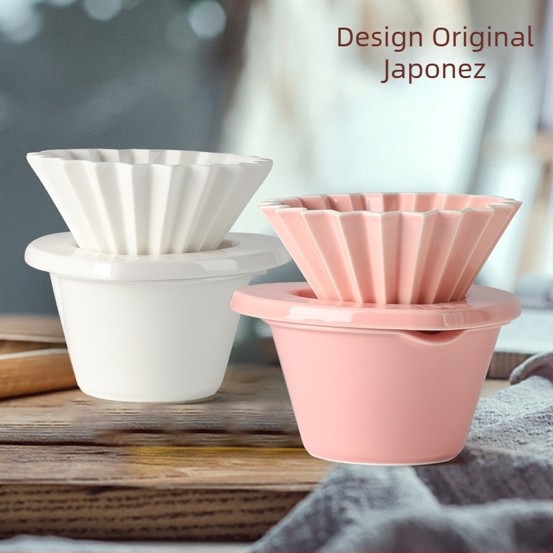 Filtru ceramic pentru cafea cu design origami și suport din cristal, V60 pentru cafea turnată manual