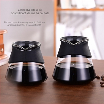 Set cafea pentru partaj: oală pentru preparare manuală și ceașcă de partaj, ustensile din sticlă rezistente la temperatură și filtru de cafea
