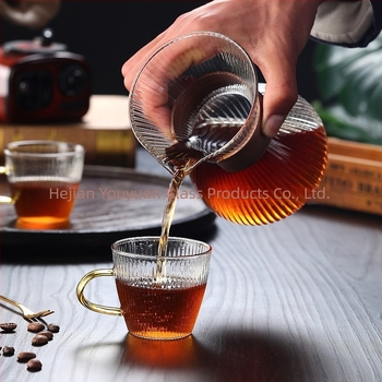 Set de cafea pentru împărțit: vas pour-over din sticlă borosilicat cu dungi și filtru din plasă reutilizabil