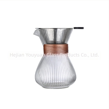 Set de cafea pentru împărțit: vas pour-over din sticlă borosilicat cu dungi și filtru din plasă reutilizabil