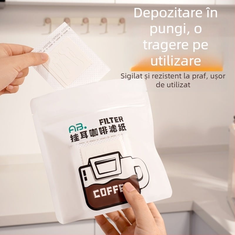 Filtru de cafea din hârtie, de unică folosință, pentru cafea tip drip, cu design pentru urechi, potrivit pentru alimente