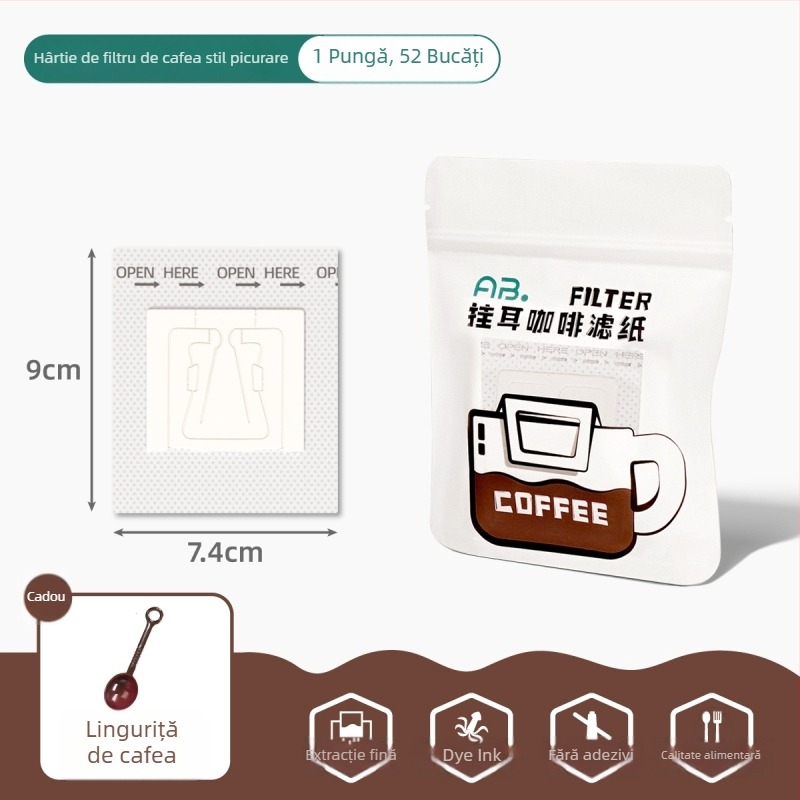 Filtru de cafea din hârtie, de unică folosință, pentru cafea tip drip, cu design pentru urechi, potrivit pentru alimente
