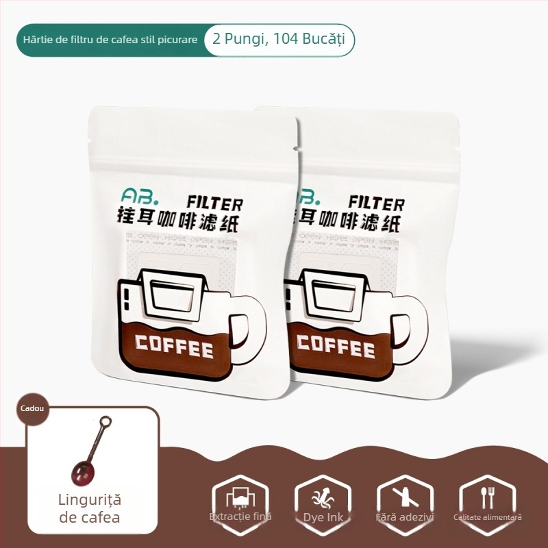 Filtru de cafea din hârtie, de unică folosință, pentru cafea tip drip, cu design pentru urechi, potrivit pentru alimente