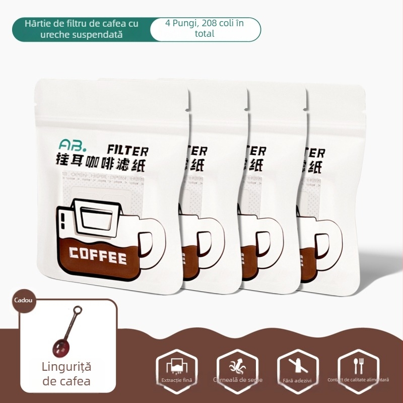 Filtru de cafea din hârtie, de unică folosință, pentru cafea tip drip, cu design pentru urechi, potrivit pentru alimente