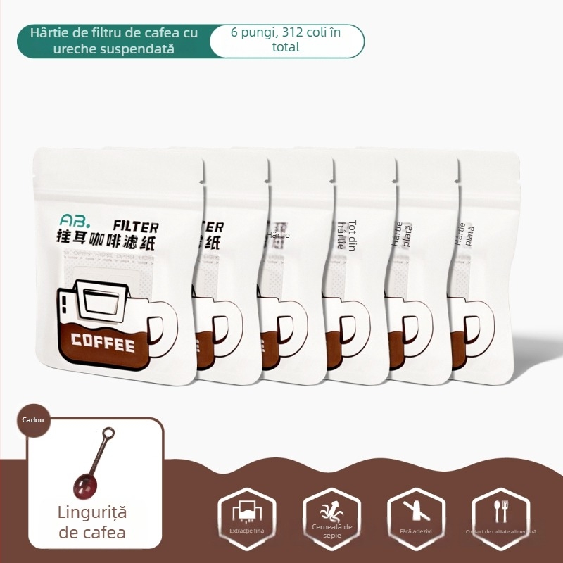 Filtru de cafea din hârtie, de unică folosință, pentru cafea tip drip, cu design pentru urechi, potrivit pentru alimente