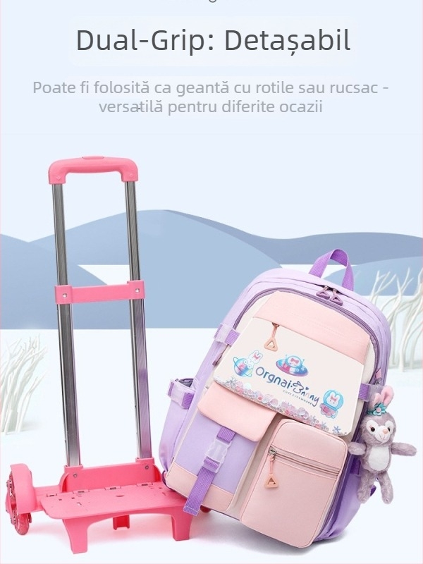 Rucsac școlar cu roți pentru fete, învățământ primar, capacitate mare, personalizabil