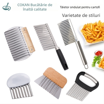 Cuțit de tăiere a cartofilor din oțel inoxidabil cu margine ondulată, pentru uz casnic și restaurant; instrument pentru cartofi prăjiți și sculptarea fructelor și legumelor (pagoda knife carving)