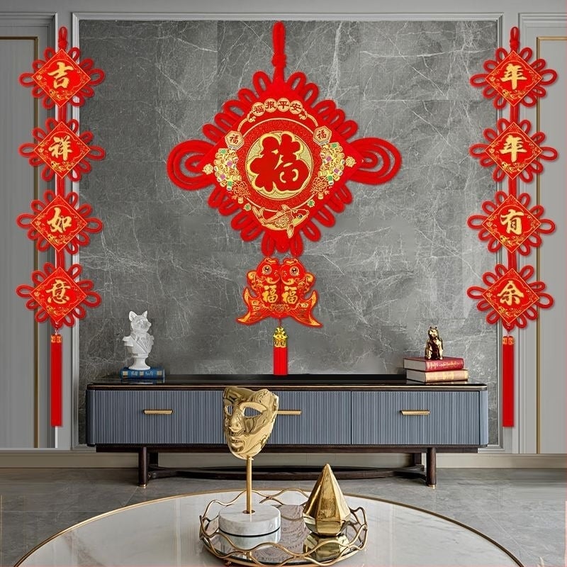 Pandantiv chinezesc mare, cu caracter norocos și cuplu de inscripții, pentru peretele sufrageriei – decor pentru casă nouă și Anul Nou