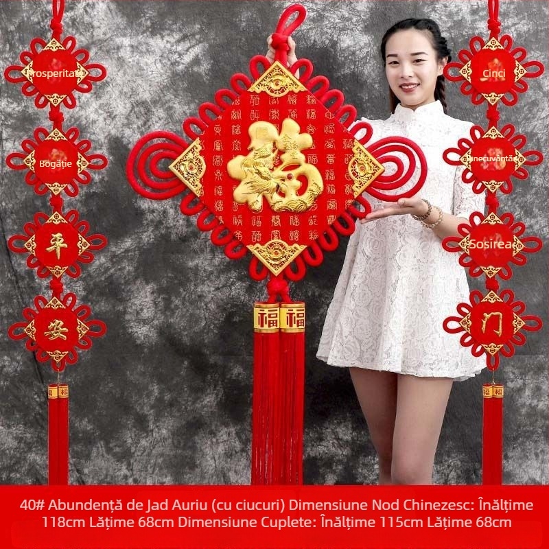 Pandantiv chinezesc mare, cu caracter norocos și cuplu de inscripții, pentru peretele sufrageriei – decor pentru casă nouă și Anul Nou