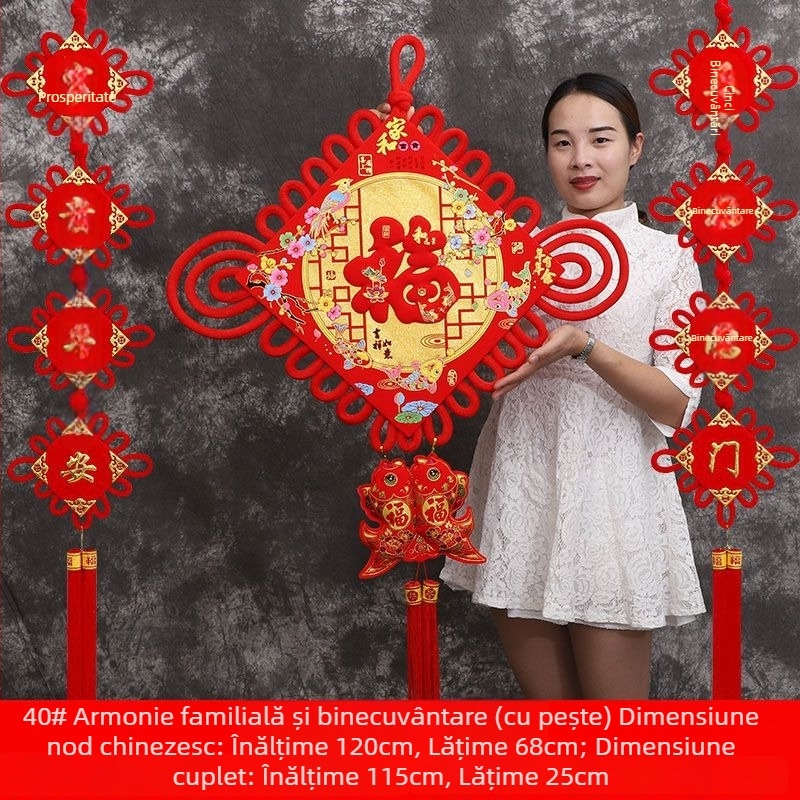Pandantiv chinezesc mare, cu caracter norocos și cuplu de inscripții, pentru peretele sufrageriei – decor pentru casă nouă și Anul Nou