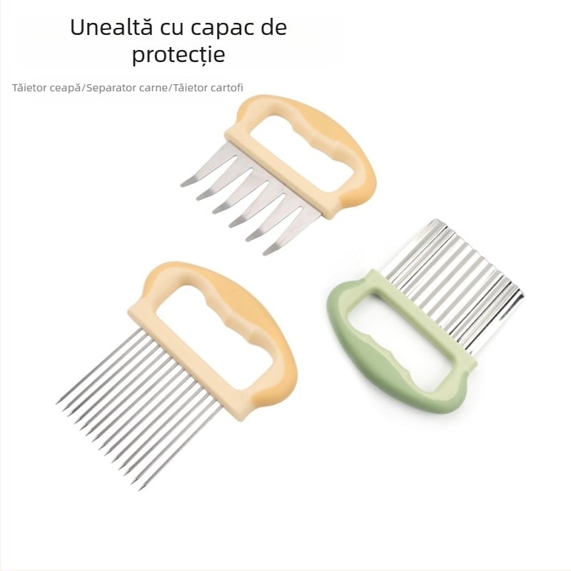 Furculiță de ceapă din oțel inoxidabil, tăietor de ceapă, suport pentru ceapă, divizor de carne, tăietor de cartofi