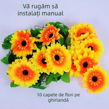 Viță cu floare de floarea-soarelui din mătase, 2.4 m, decor pentru balcon și grădină, floare artificială