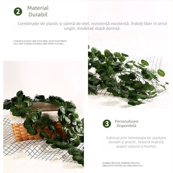 Liană artificială cu frunze de struguri pentru decor de tavan, lungime 200 cm sau mai mult
