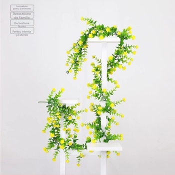 Flori artificiale pe liană pentru perete – decor cu eucalipt și camelia