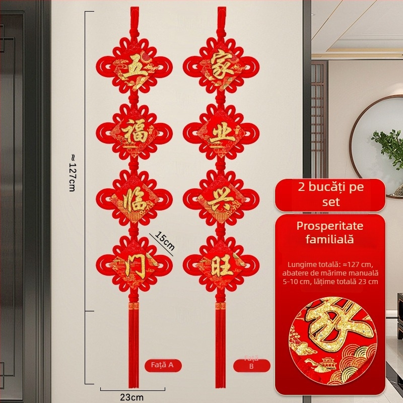 Nod chinezesc din catifea cu imprimare norocoasă, șnur de agățat pentru hol și sufragerie, decor festiv, lucrat manual, pandantiv de pace