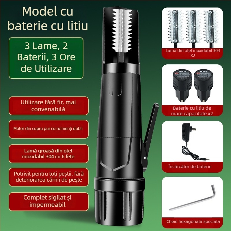 Noua mașină electrică impermeabilă pentru îndepărtarea solzilor de pește, automată, pentru uz comercial, fără fir.
