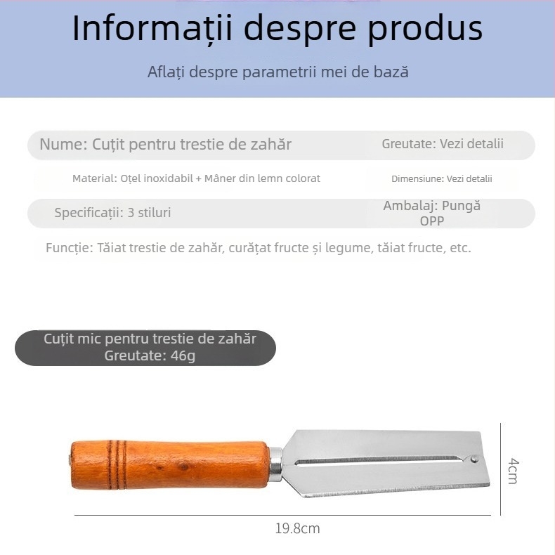 Cuțit multifuncțional din oțel inoxidabil pentru fructe: lamă de curățare a salatelor, lamă pentru ananas, lamă pentru pepene și lamă pentru trestia de zahăr