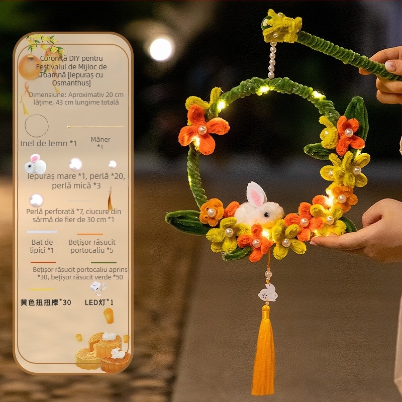 Felinar cu iepurași – ghirlandă luminoasă, lucrat manual, decor DIY pentru Festivalul de la mijlocul toamnei