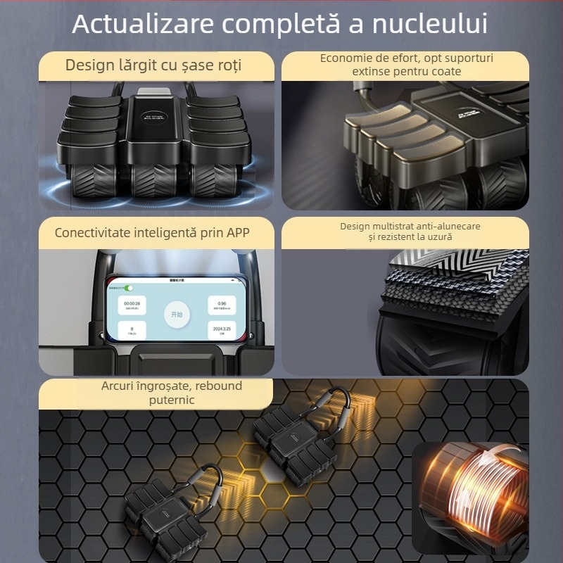 Rulă abdominală cu șase roți, conectivitate inteligentă și revenire automată – echipament de fitness pentru abdomen, uz casnic