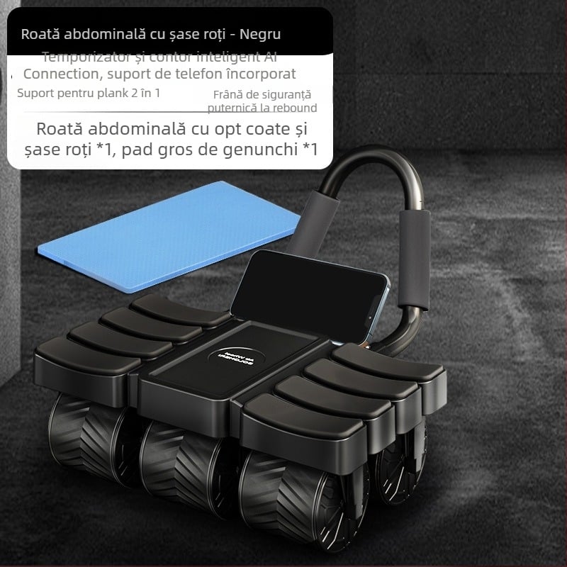 Rulă abdominală cu șase roți, conectivitate inteligentă și revenire automată – echipament de fitness pentru abdomen, uz casnic
