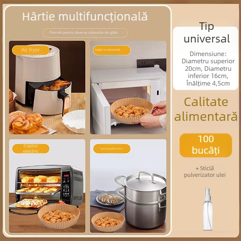 Hârtie de copt rezistentă la temperaturi înalte pentru friteuza cu aer, groasă și absorbantă la ulei, pentru coacere și grătar