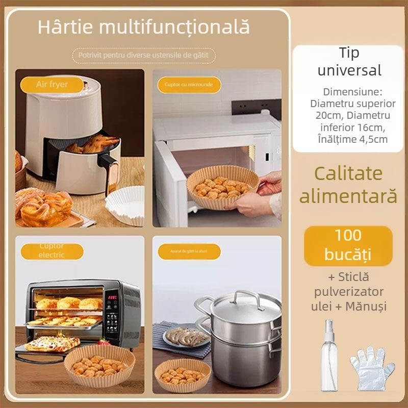 Hârtie de copt rezistentă la temperaturi înalte pentru friteuza cu aer, groasă și absorbantă la ulei, pentru coacere și grătar