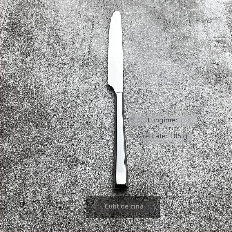 Set tacâmuri cu mâner pătrat, din oțel inoxidabil 304, cuțit, furculiță și lingură cu grosime extra pentru steakhouse, restaurant și hotel