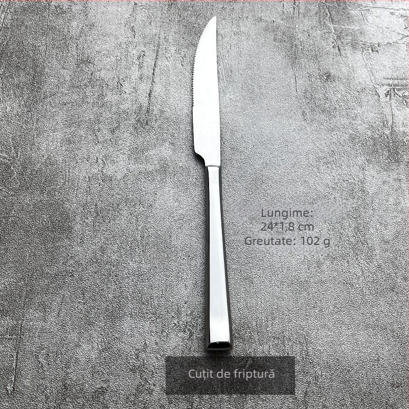 Set tacâmuri cu mâner pătrat, din oțel inoxidabil 304, cuțit, furculiță și lingură cu grosime extra pentru steakhouse, restaurant și hotel