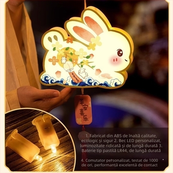Kit DIY pentru mini felinar de Lună de Toamnă, lampă cu iepuraș, decor de agățat pentru copii, model 2024