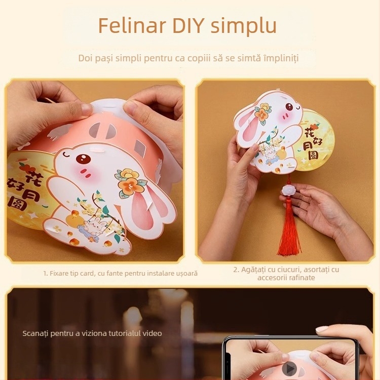 Kit DIY pentru mini felinar de Lună de Toamnă, lampă cu iepuraș, decor de agățat pentru copii, model 2024