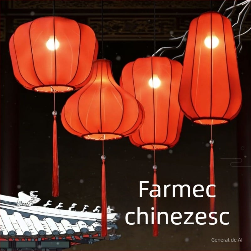 Felinar roșu în stil chinezesc, din țesătură elastică, pentru decor la restaurante și nunți, ornamente suspendate cu formă neregulată