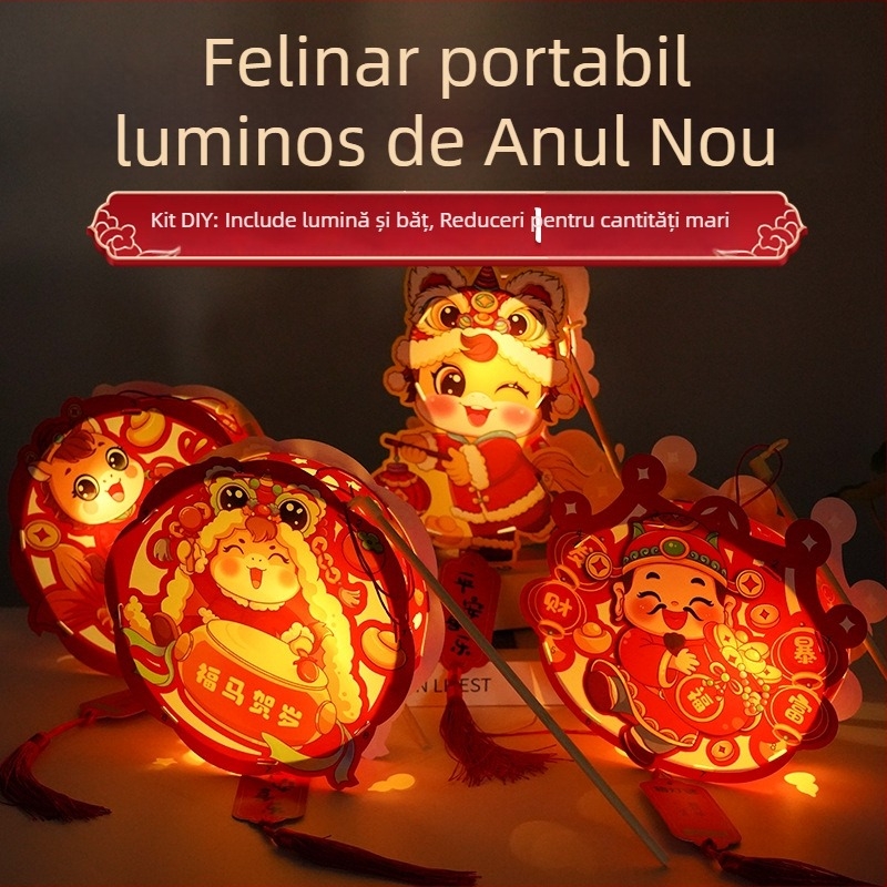 Model nou 2026 - Lanternă portabilă cu iluminare pentru copii, design desen animat, DIY, PVC lanternă cu flori (Anul Calului)