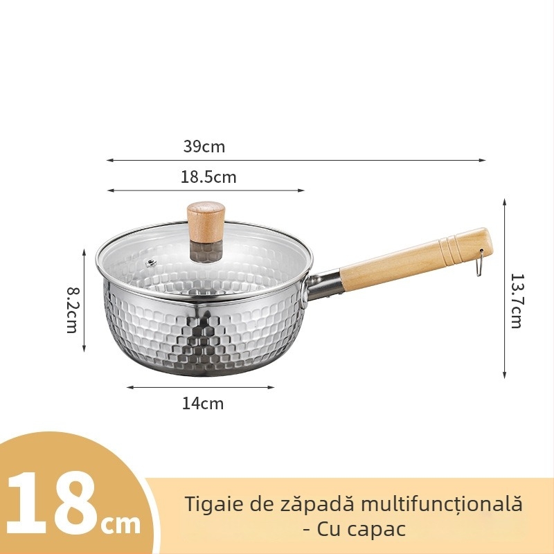 Oală Yukihira din oțel inoxidabil, mică, fără acoperire, cu capac, pentru o singură porție, pentru paste, supă și mâncare pentru bebeluți