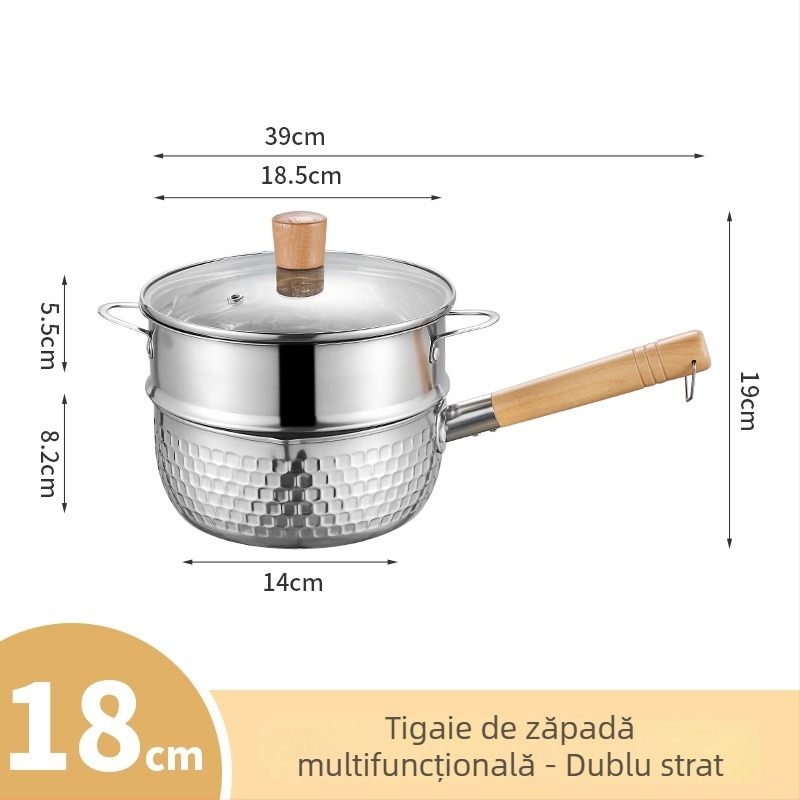 Oală Yukihira din oțel inoxidabil, mică, fără acoperire, cu capac, pentru o singură porție, pentru paste, supă și mâncare pentru bebeluți