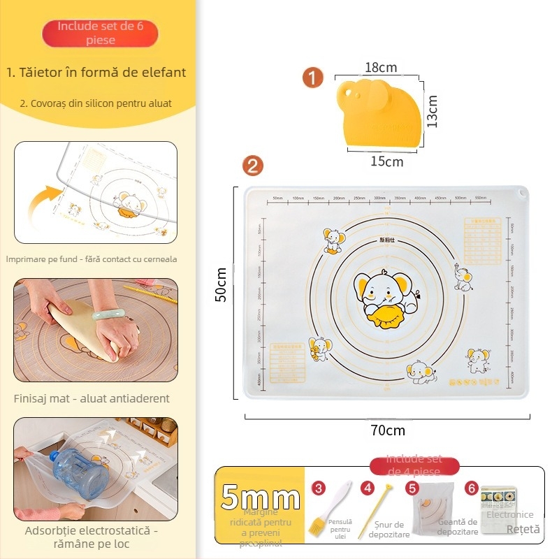 Covor din silicon pentru frământat aluat, transparent, calitate alimentară, îngroșat, antiaderent și antiderapant, pentru întins aluatul și rularea lui pentru găluște și baozi