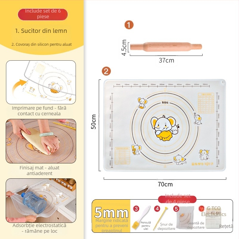 Covor din silicon pentru frământat aluat, transparent, calitate alimentară, îngroșat, antiaderent și antiderapant, pentru întins aluatul și rularea lui pentru găluște și baozi