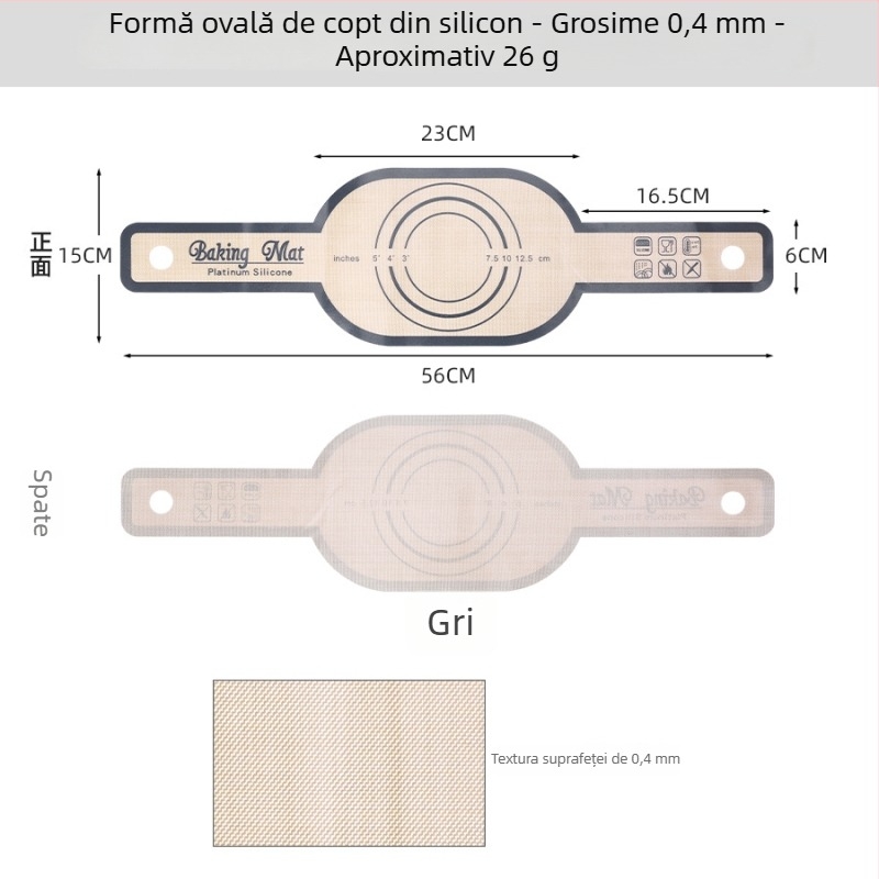 Covoraș de copt din silicon cu două mânere, mâner lung, covoraș pentru pâine pentru bucătăria de zi cu zi