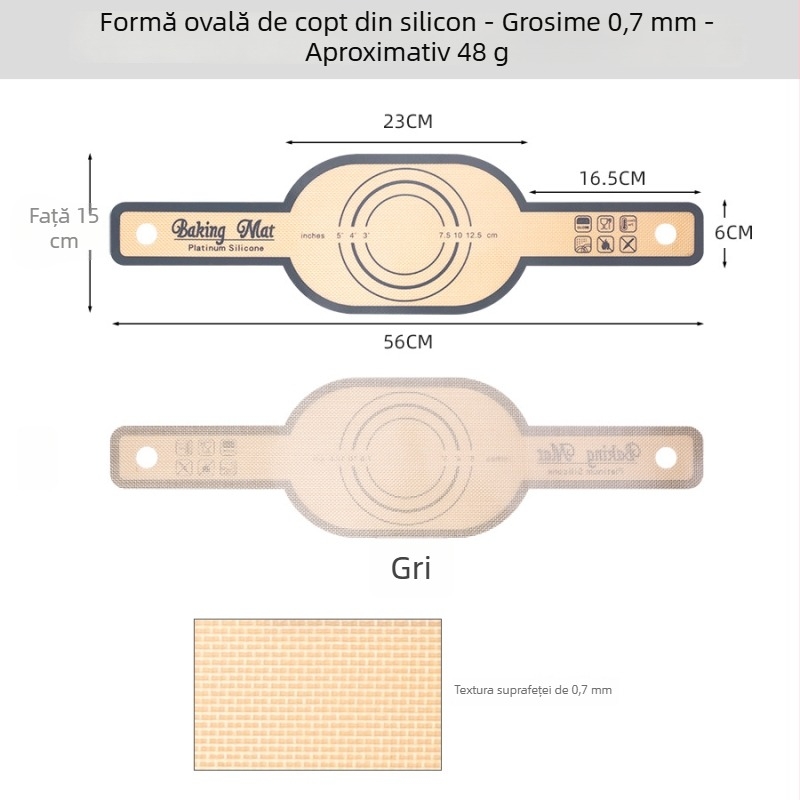 Covoraș de copt din silicon cu două mânere, mâner lung, covoraș pentru pâine pentru bucătăria de zi cu zi
