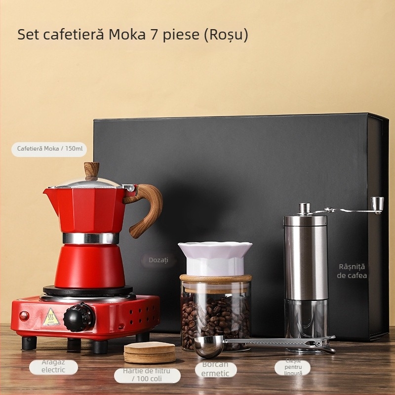 Set cadou moka pot italian pentru uz casnic, în cutie cadou, pentru extracția de espresso și accesorii de cafea