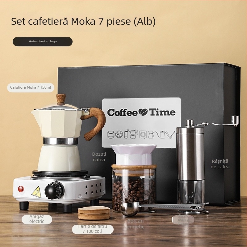 Set cadou moka pot italian pentru uz casnic, în cutie cadou, pentru extracția de espresso și accesorii de cafea