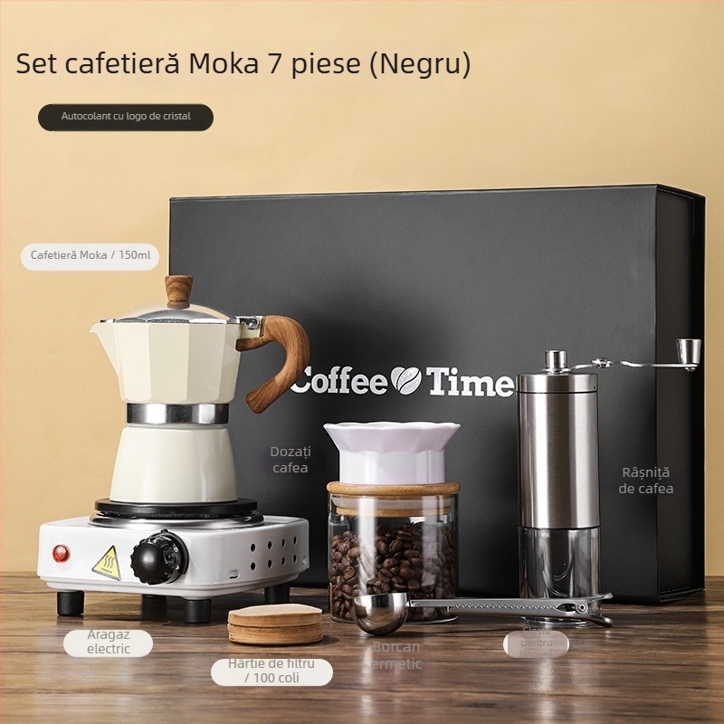 Set cadou moka pot italian pentru uz casnic, în cutie cadou, pentru extracția de espresso și accesorii de cafea