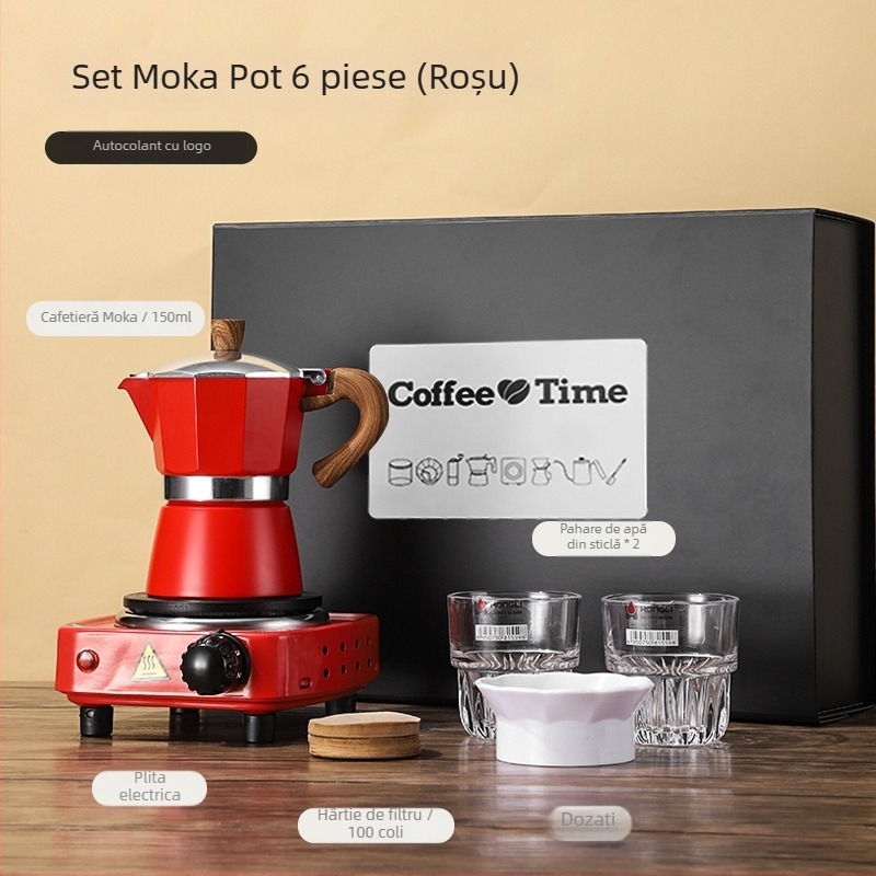 Set cadou moka pot italian pentru uz casnic, în cutie cadou, pentru extracția de espresso și accesorii de cafea
