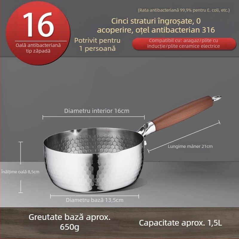 Oală de lapte din oțel inoxidabil 316, stil japonez Yukihira, bază cu trei straturi, fără acoperire, pentru hrana bebelușilor, supă și tăiței