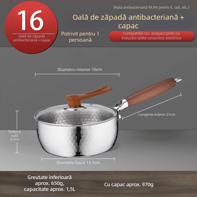 Oală de lapte din oțel inoxidabil 316, stil japonez Yukihira, bază cu trei straturi, fără acoperire, pentru hrana bebelușilor, supă și tăiței