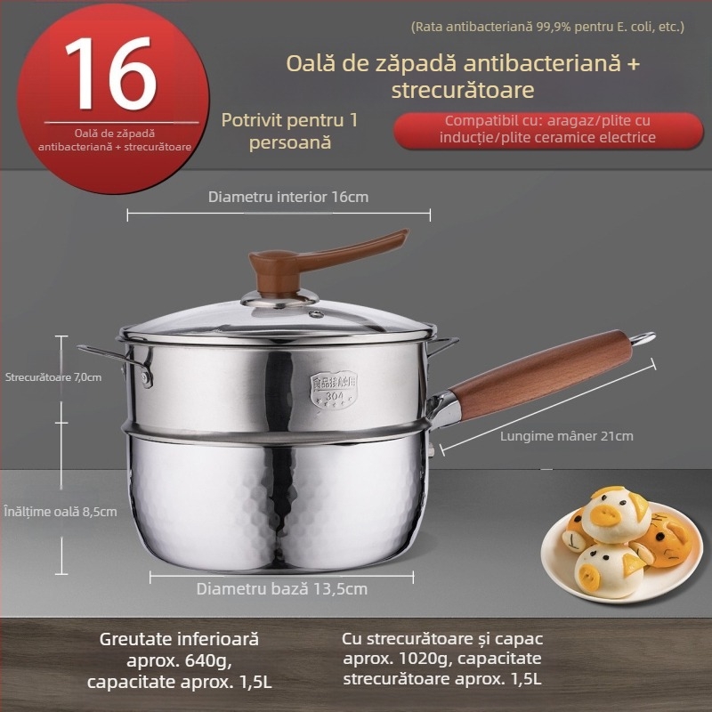 Oală de lapte din oțel inoxidabil 316, stil japonez Yukihira, bază cu trei straturi, fără acoperire, pentru hrana bebelușilor, supă și tăiței