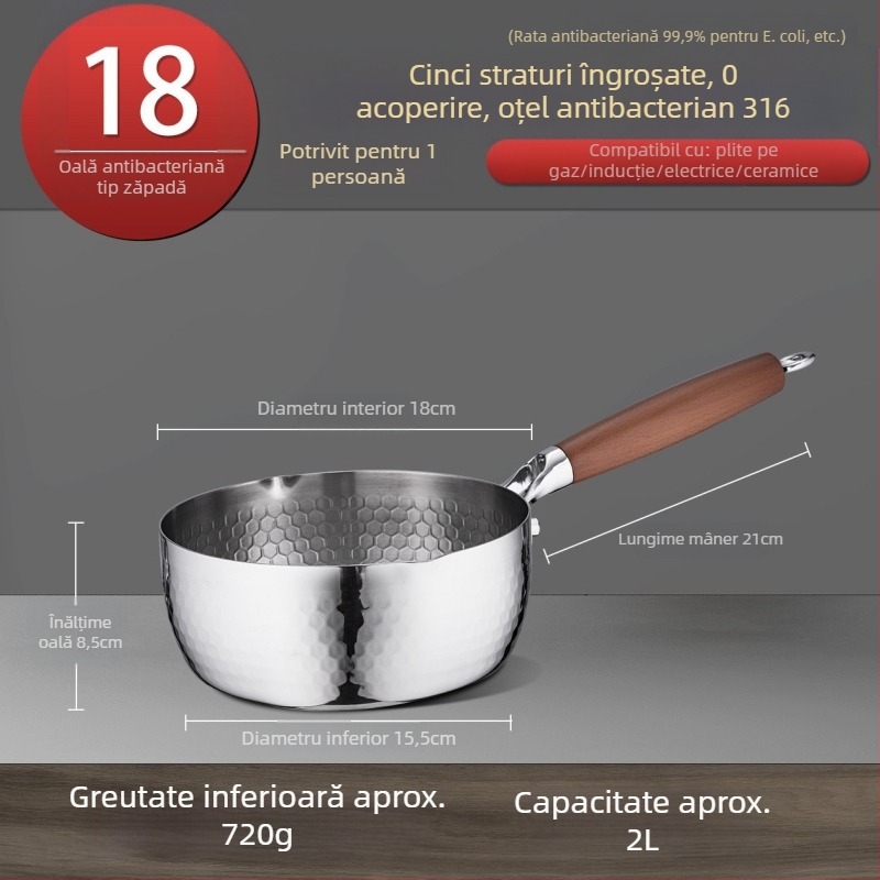 Oală de lapte din oțel inoxidabil 316, stil japonez Yukihira, bază cu trei straturi, fără acoperire, pentru hrana bebelușilor, supă și tăiței