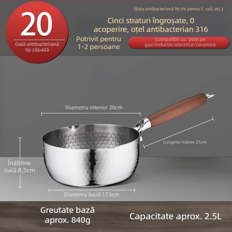 Oală de lapte din oțel inoxidabil 316, stil japonez Yukihira, bază cu trei straturi, fără acoperire, pentru hrana bebelușilor, supă și tăiței