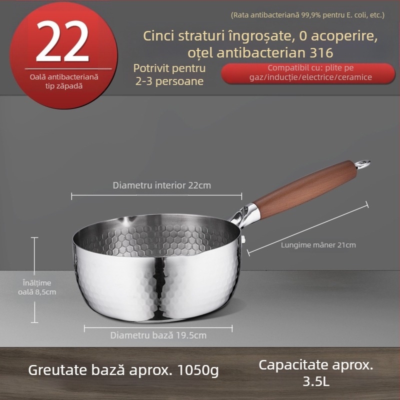 Oală de lapte din oțel inoxidabil 316, stil japonez Yukihira, bază cu trei straturi, fără acoperire, pentru hrana bebelușilor, supă și tăiței