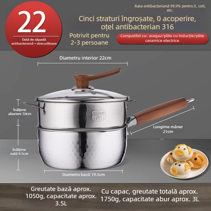 Oală de lapte din oțel inoxidabil 316, stil japonez Yukihira, bază cu trei straturi, fără acoperire, pentru hrana bebelușilor, supă și tăiței